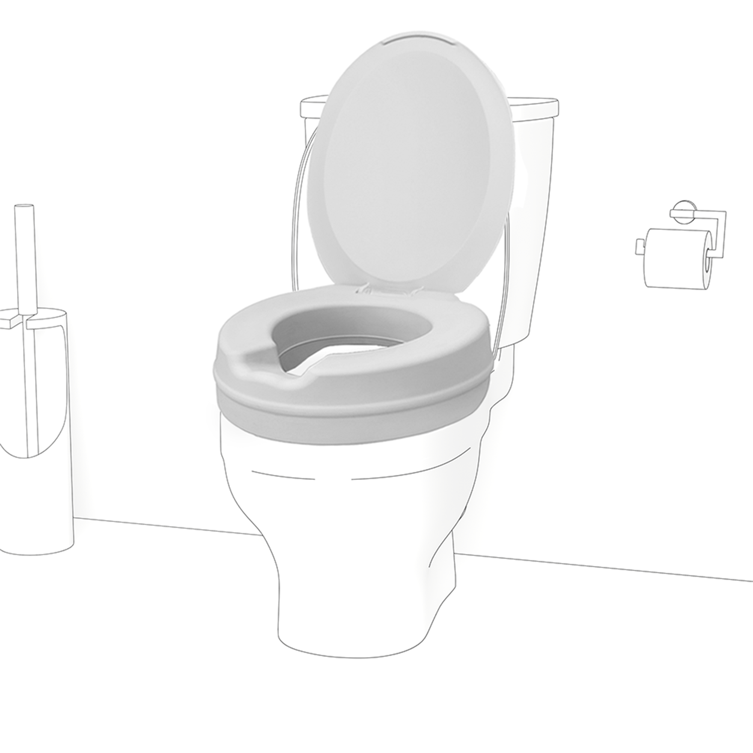 Minkštas tualeto paaukštinimas su dangčiu 11cm – minkštas, saugus sprendimas senjorams ir po operacijų. Tvirtas fiksavimas, apkrova iki 185 kg.