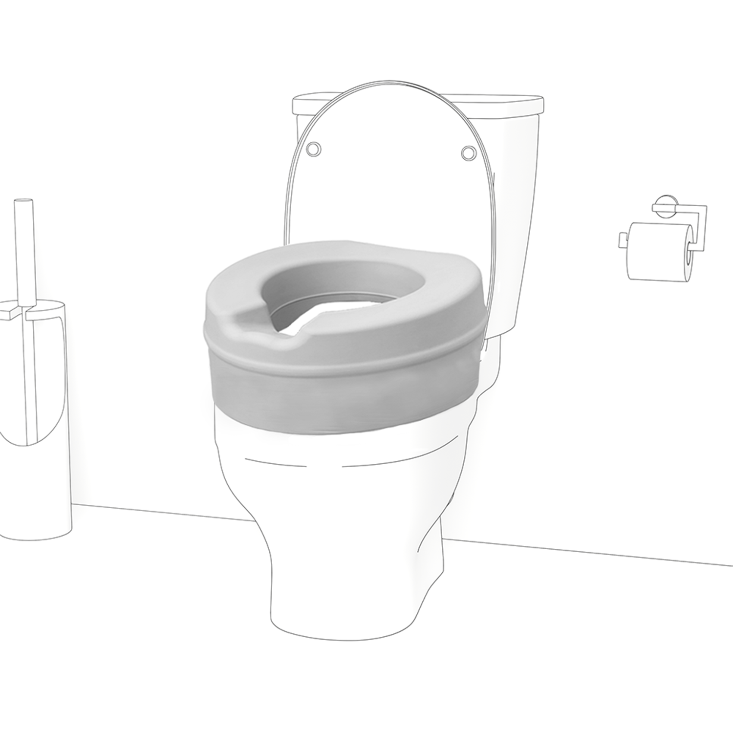 Tualeto paaukštinimas 14 cm – minkštas, saugus sprendimas senjorams ir po operacijų. Tvirtas fiksavimas, apkrova iki 185 kg.
